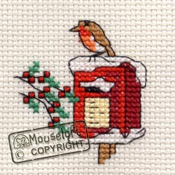 Christmas Cross Stitch Card Kit - Robin on Postbox-0