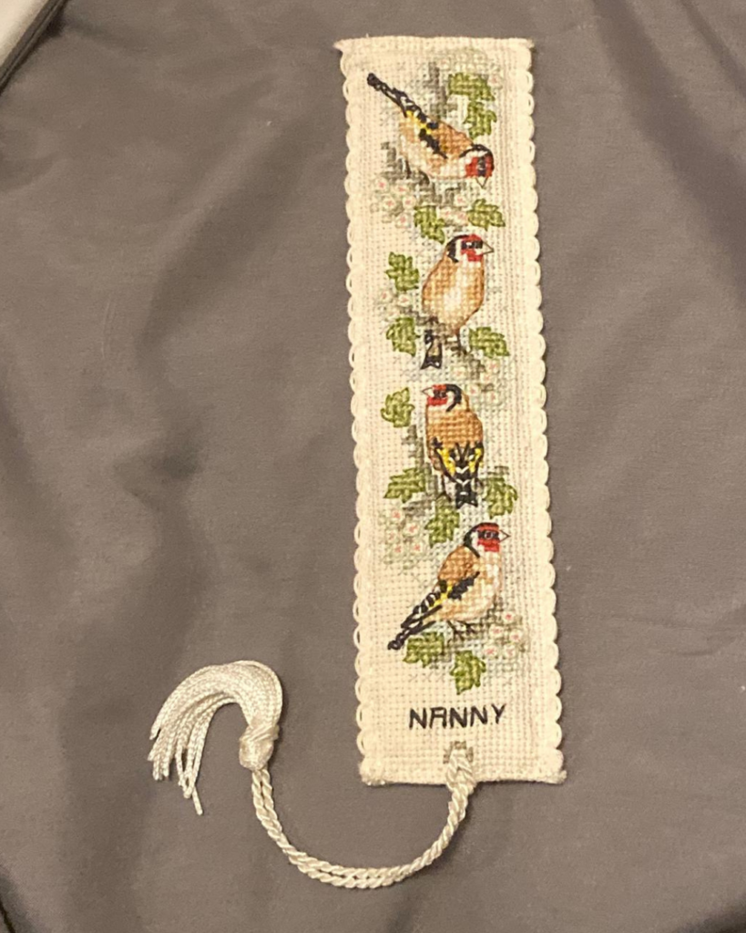 personalised goldfinches cross stitch bookmark kit, textile heritage, cre8kits
